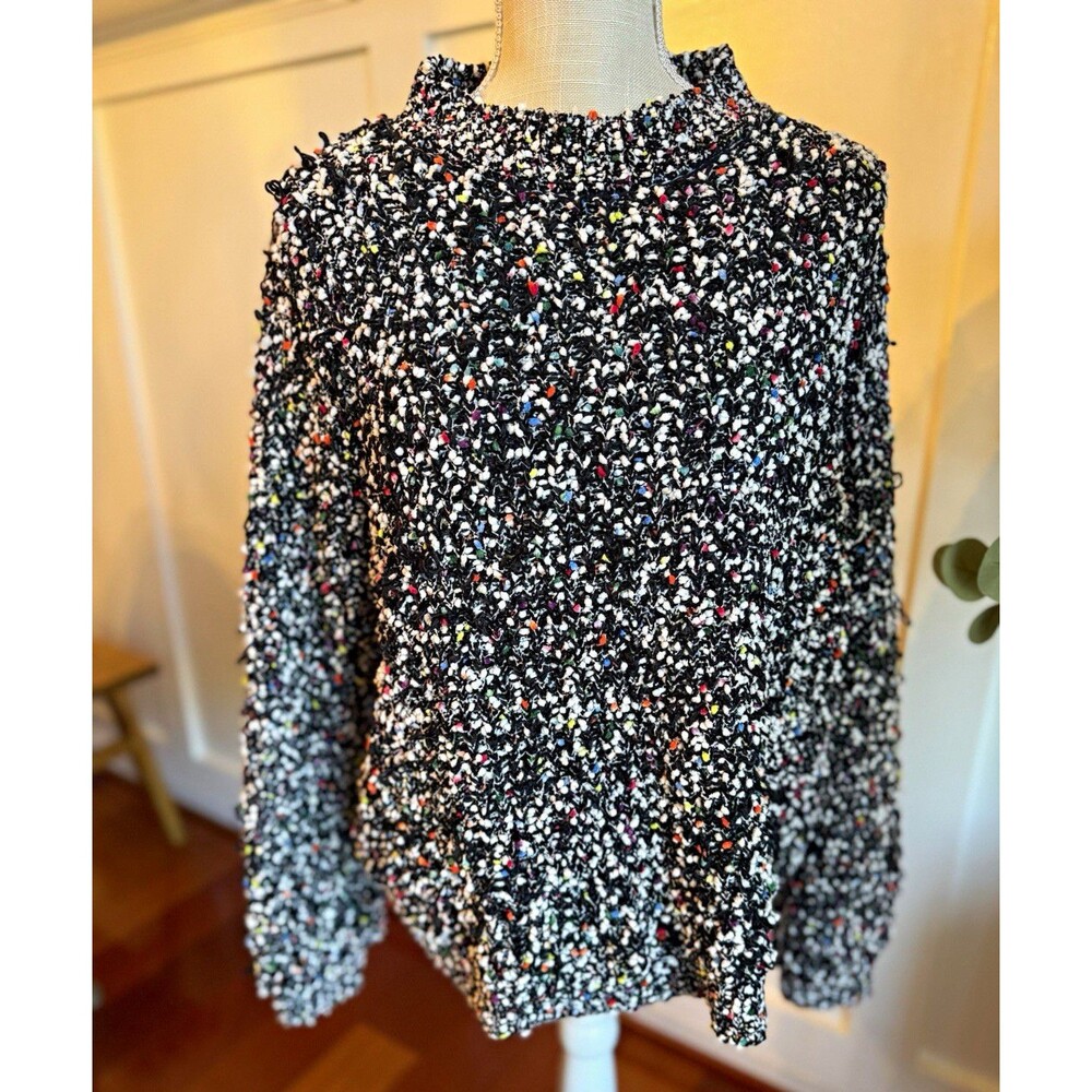 Fever Women's 1X Plus Black/Multicolor Speckled Knit Mock Neck Pullover Sweater